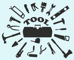 Icon set of hand tools. Hand tool. Set of hand tools or tools icons. Dark tool icons. EPS 10. vector