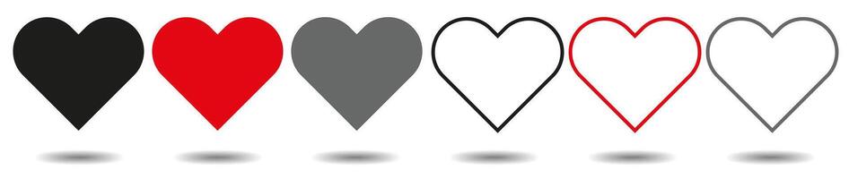 Flat style for graphic and web design. Heart in different colors. Full heart and in line. vector
