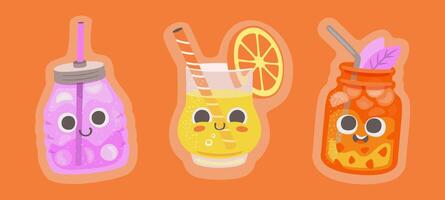 Smiling Cartoon Jars of Colorful Drinks vector