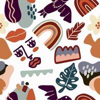 Abstract Seamless Pattern with different figures, palm trees. Textile design vector