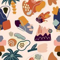Abstract Seamless Pattern with different figures, palm trees. Textile design vector