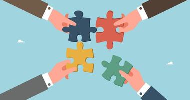 Hands connecting a puzzle vector