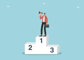 Man with loudspeaker stands on top of pedestal vector