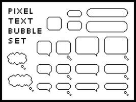 Cute pixel dialog text speech bubble isolated element set. Speech talking thinking box. Dialogue cloud. 8 bit. For game development, mobile app, scrapbook, graphic, social media vector