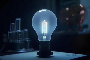 Light bulb in digital abstract technology background. Neural network photo