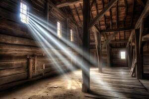 Rays of light in the barn. Neural network photo