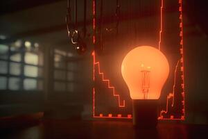 Light bulb in digital abstract technology background. Neural network photo