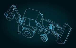 Backhoe loader blueprint vector