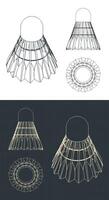 Shuttlecock for badminton blueprints vector