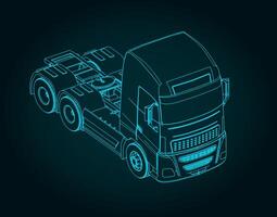 Truck tractor blueprint vector