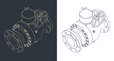 Ball valve isometric blueprints vector
