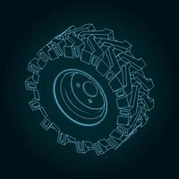 Tractor wheel blueprint vector