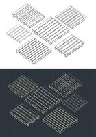 Pallet isometric drawings set vector