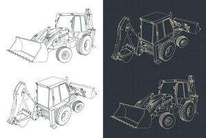 Backhoe loader blueprints vector