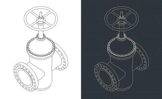 Valve isometric blueprints vector