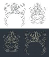 Jaw gripper isometric blueprints vector