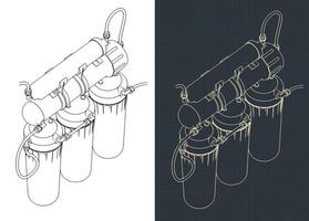 Reverse osmosis system isometric blueprints vector