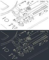 Tape drive mechanism of reel-to-reel recorder close up vector