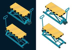 Pallet jack with a hydraulic mechanism color isometric drawings vector