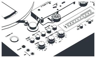 Tape drive mechanism of reel-to-reel recorder close-up vector