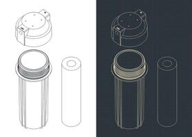 Pre-filter bowl and carbon filter blueprints vector
