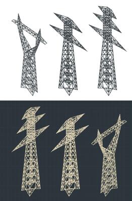 Power poles isometric blueprints