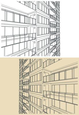 Apartment building close up illustrations
