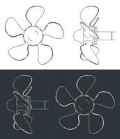 Propeller screw blueprints vector