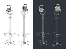 Industrial agitator isometric blueprints vector