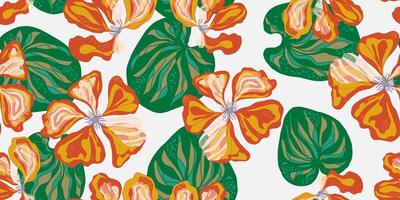 a pattern with orange and green flowers on it vector