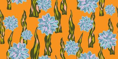 a pattern with blue flowers on an orange background vector