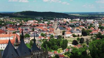 Aerial view of St Barbara cathedral and chateau Kutna Hora in Czechia video