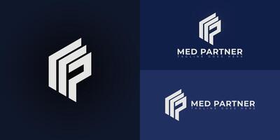 Abstract initial letters MP or PM logo in white color isolated on multiple background colors. The logo is suitable for venture fund company logo design illustration inspiration templates. vector