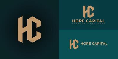 Abstract initial hexagon letters HC or CH logo in gold color isolated on multiple background colors. The logo is suitable for real estate investment logo design illustration inspiration vector