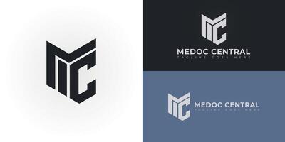 Abstract initial letters MC or CM logo in black color isolated on multiple background colors. The logo is suitable for document service provider logo design illustration inspiration templates. vector