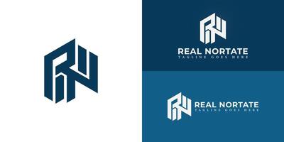 Abstract initial hexagon letters RN or RN logo in blue color isolated on multiple background colors. The logo is suitable for real estate business logo design illustration inspiration templates vector