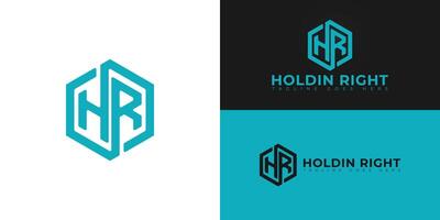 Abstract initial hexagon letters HR or RH logo in blue color isolated on multiple background colors. The logo is suitable for human resources services logo design illustration inspiration vector