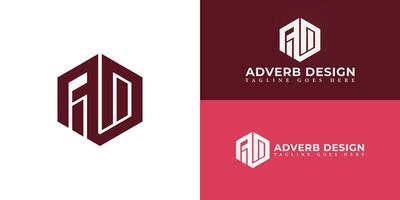 Abstract initial hexagon letters AD or DA logo in red color isolated on multiple background colors. The logo is suitable for clothing brand logo design illustration inspiration templates. vector
