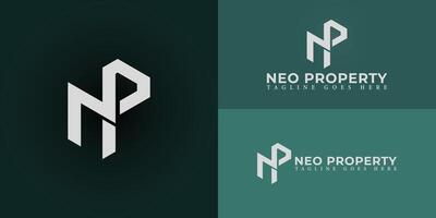 Abstract initial letters NP or PN logo in white color isolated on multiple background colors. The logo is suitable for real estate and property company logo design illustration inspiration vector