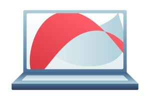 Isolated open laptop with abstract background. Personal laptop computer with display. Screen with wave on desktop. Monitor. Flat style. Gradient colors. illustration vector