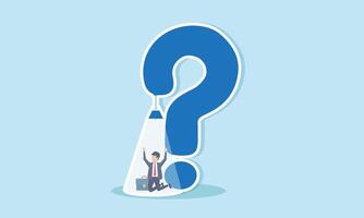 Hope in crisis finding solutions and opportunities to overcome difficulties, concept of A depressed businessman finds hope and opportunity in a question mark problem vector