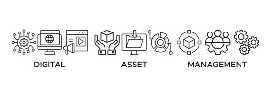 Dam banner web icon illustration concept of digital asset management with icon of binary, automation, processing, design, data, network, and connection vector