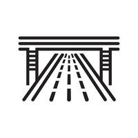 Highway road and bridge icon, black line art on white background design. vector