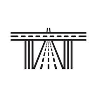 Highway road and bridge icon, black line art on white background design. vector