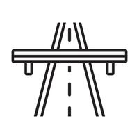 Highway road and bridge icon, black line art on white background design. vector