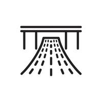 Highway road and bridge icon, black line art on white background design. vector