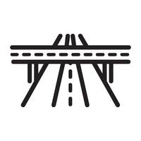 Highway road and bridge icon, black line art on white background design. vector