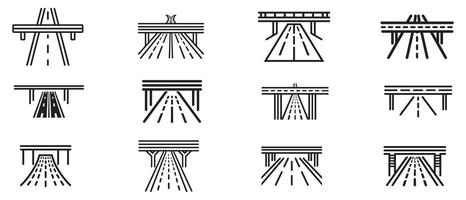 Highway road and bridge icon, black line art on white background design. vector