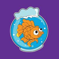 goldfish in an adorable round aquarium. suitable for stickers and more. vector