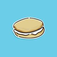 Sandwich cookies or crackers with white cream filling. Easy to use in design. Food and sweets, baking and cooking theme. Isolated in a blue background illustration design vector